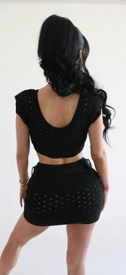 Black Knitted Skirt Set